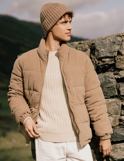 Doudoune courte col montant beige homme