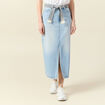 Jupe longue droite en jean denim bleach femme