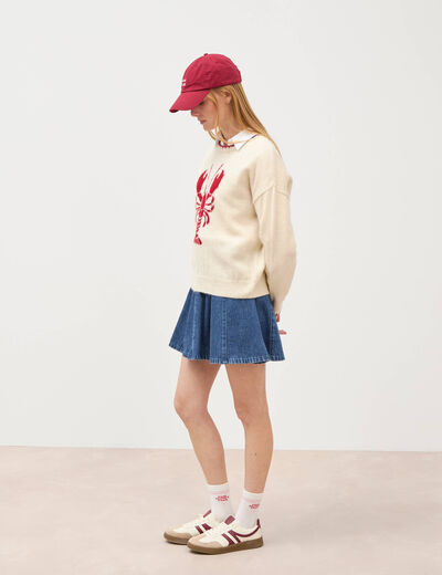 Pull droit manches longues col rond ecru femme