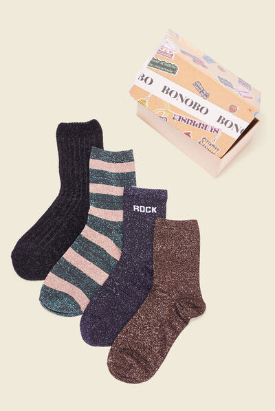 Lot 4 paires chaussettes multicolore femme