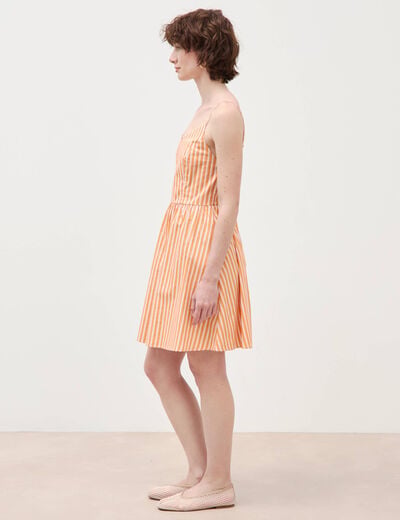Robe bretelle col c&oelig;ur en coton orange abricot femme