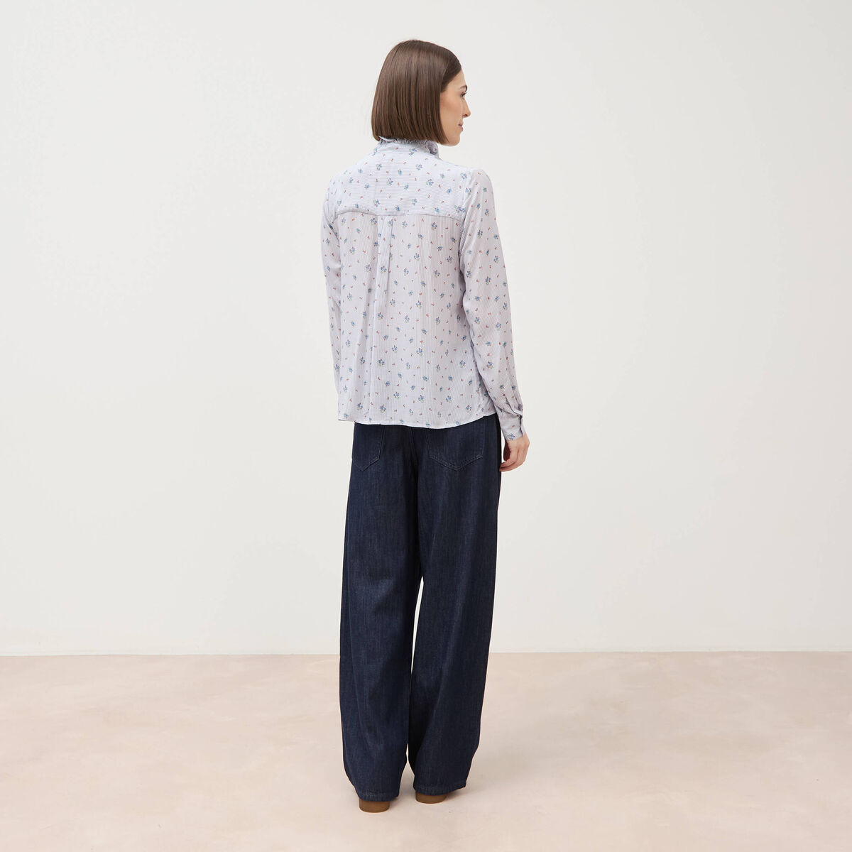 Chemise droite manches longues bleu ciel femme