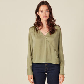 Blouse satin éco-responsable vert kaki femme