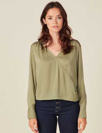 Blouse satin éco-responsable vert kaki femme