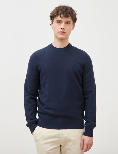 Pull manches longues col rond bleu marine homme