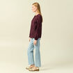 Chemise col rond manches longues brod&eacute;e prune femme