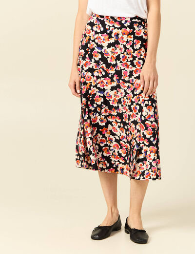 Jupe midi évasée fluide noir femme