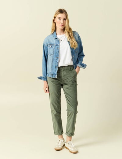 Pantalon large 7/8&egrave;me taille haute vert kaki femme