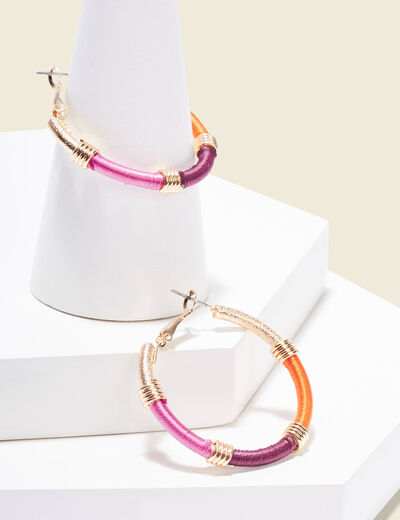 Boucles D'oreilles Créoles Acétate Multicolores - Fond Bleu, Plaqué Or, Avec Pochette