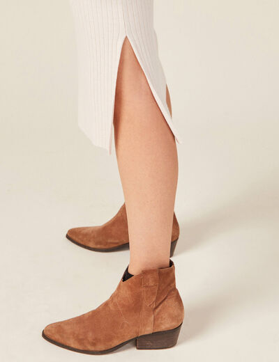 Jupe tricot midi ajustée beige femme