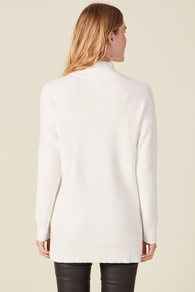 Pull long manches longues ecru femme