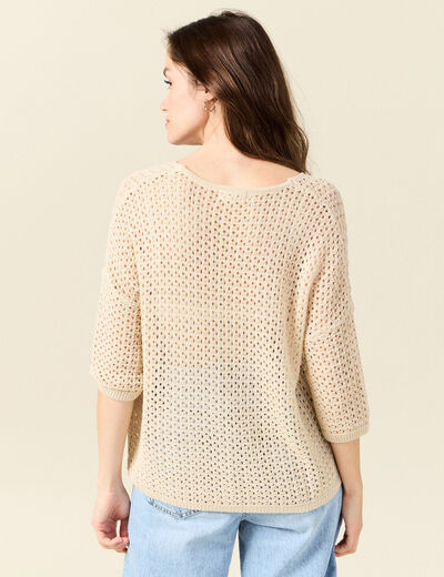 Pull col en V éco-responsable creme femme