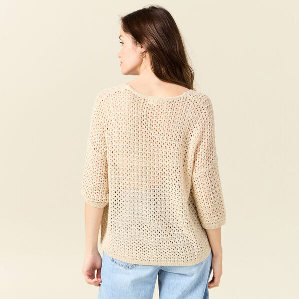 Pull col en V éco-responsable creme femme