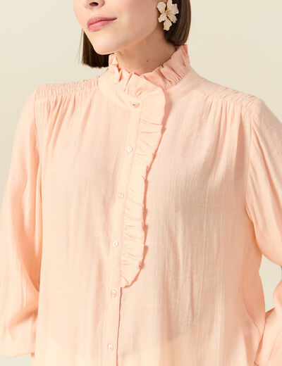 Chemise manches longues col montant rose champagne femme