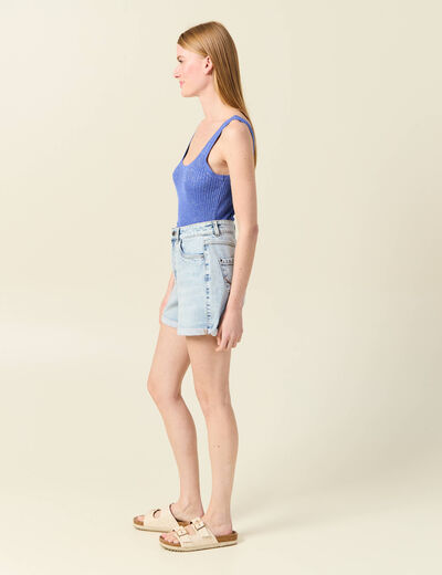 Débardeur tricot bretelles bleu electrique femme
