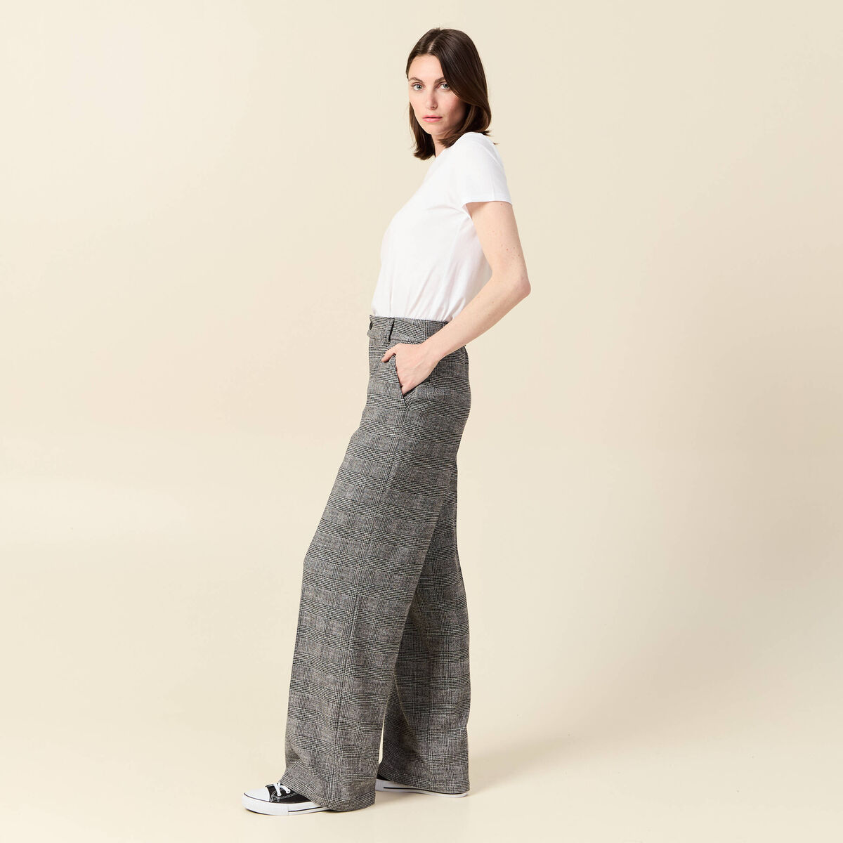 Pantalon large à pinces noir femme