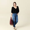Gilet ajouré col V manches longues noir femme