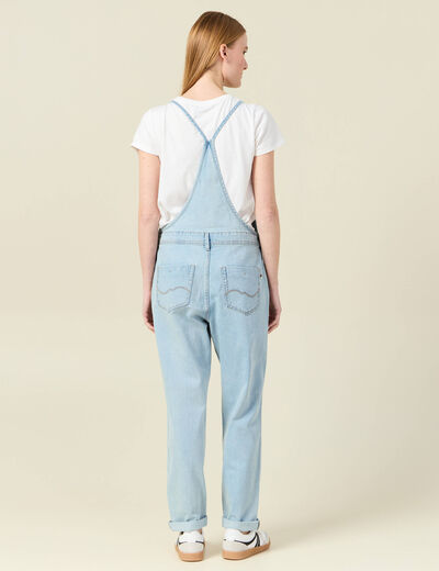 Salopette droite en jean denim used femme