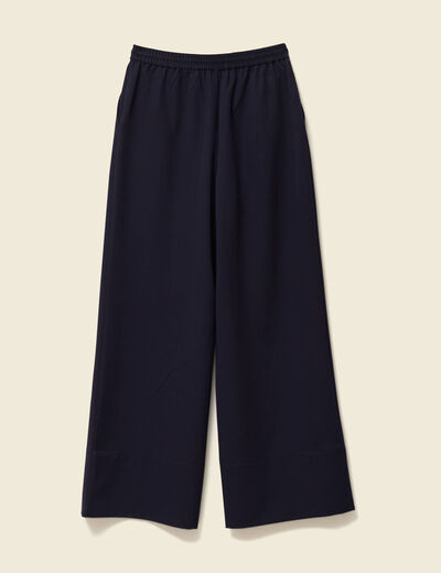 Pantalon large élastiqué bleu foncé femme