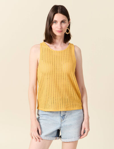 Débardeur sans manches ajouré jaune femme