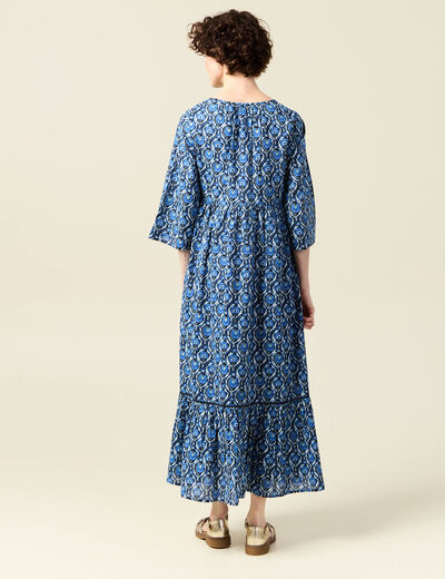Robe longue droite bleu femme