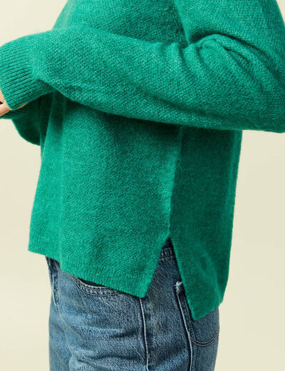 Pull col bateau manches longues vert femme