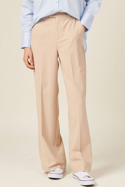 Pantalon city large à pinces beige femme