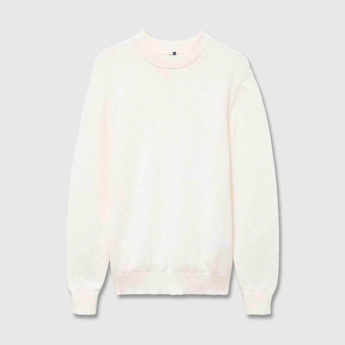 Pull col rond manches longues en coton ecru homme