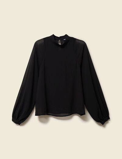 Blouse oversize col montant doubl&eacute;e noir femme