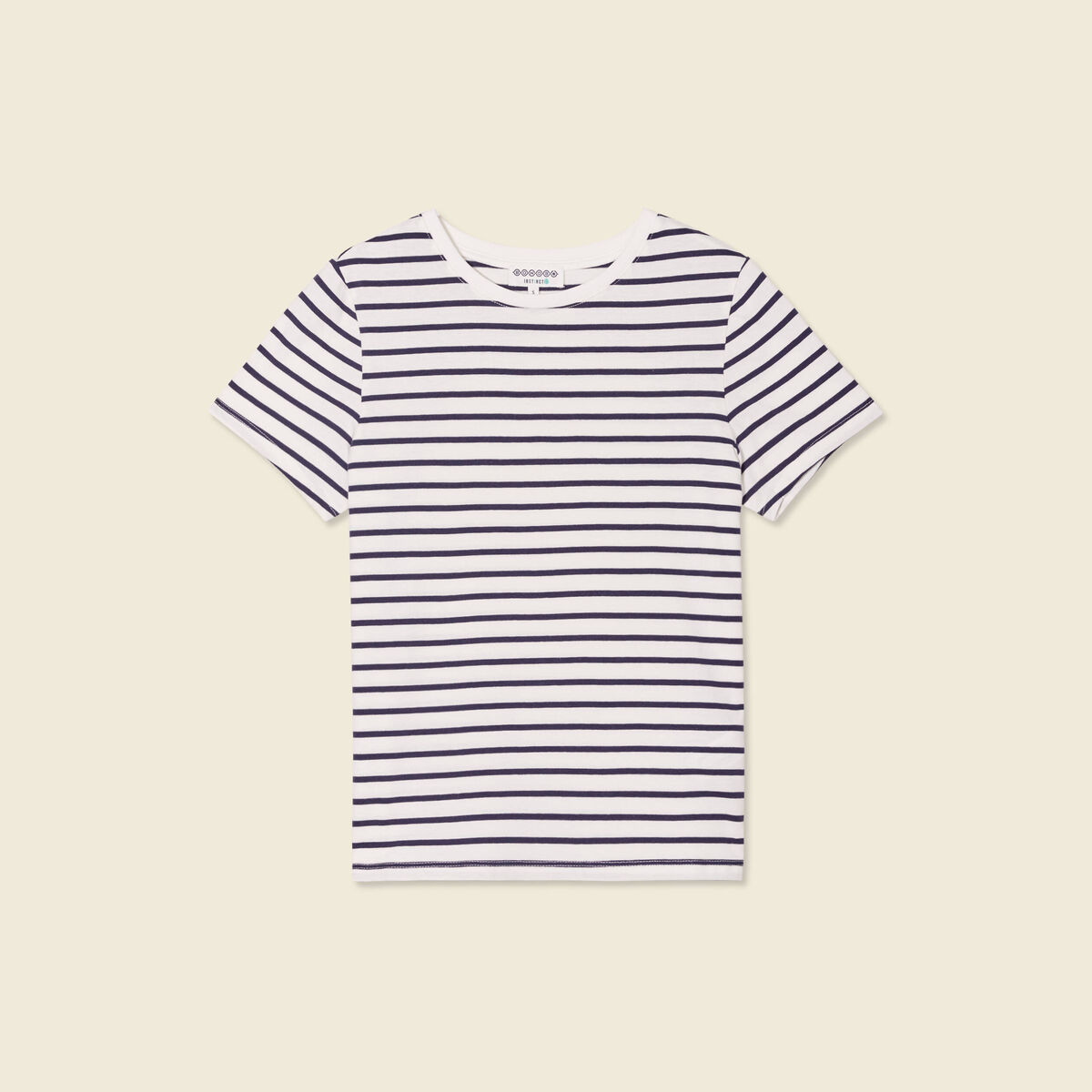 T-shirt cintr&eacute; col rond manches courtes ecru femme