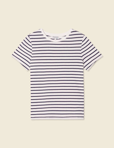 T-shirt cintr&eacute; col rond manches courtes ecru femme