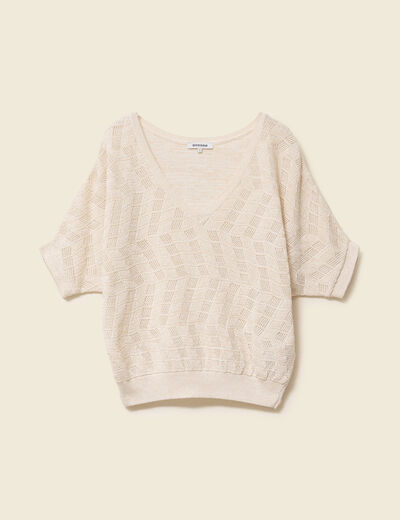Pull col V manches coudes creme femme