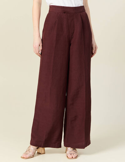 Pantalon large fluide bordeaux femme