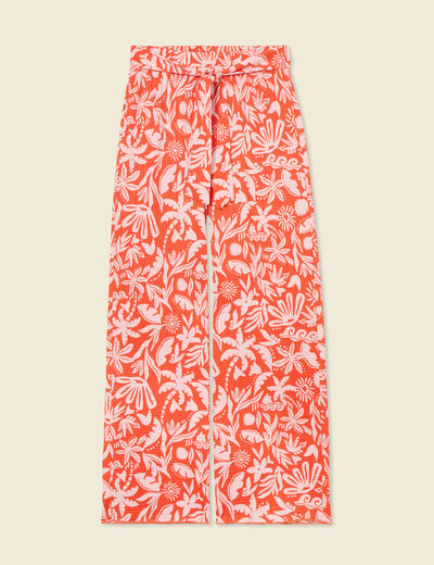 Pantalon fluide large orange foncé femme