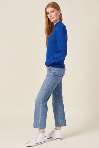 Pull manches longues bleu electrique femme