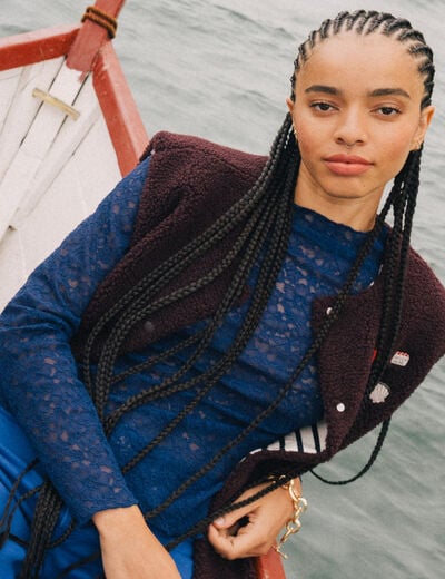 Cardigan droit sans manches doubl&eacute; bordeaux femme