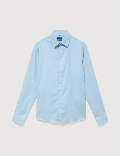 Chemise droite en coton manches longues bleu gris homme