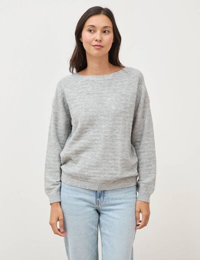 Pull manches longues col bateau gris femme