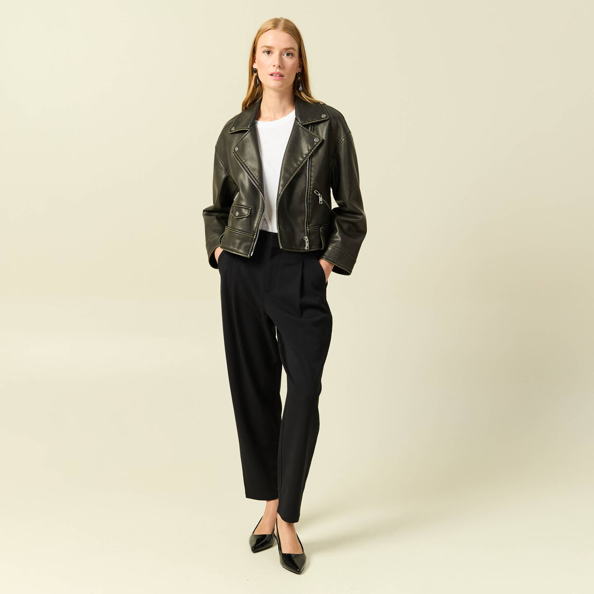 Pantalon slouchy taille haute 7/8&egrave;me noir femme