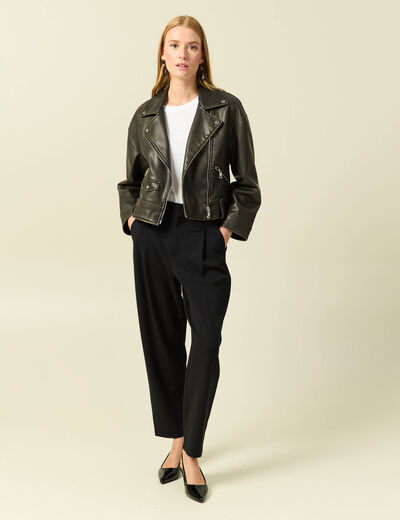 Pantalon slouchy taille haute 7/8&egrave;me noir femme