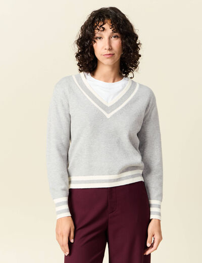 Pull manches longues gris clair femme