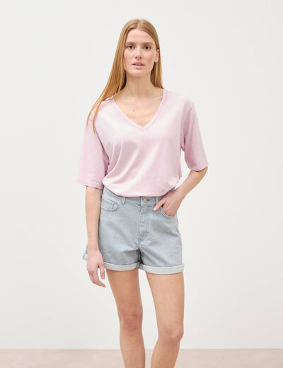 Short mom taille haute en jeans bleu marine femme