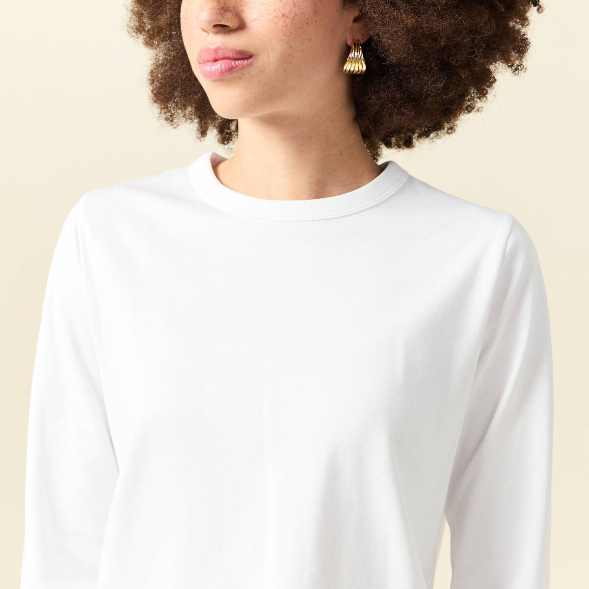 T-shirt en coton manches longues blanc femme