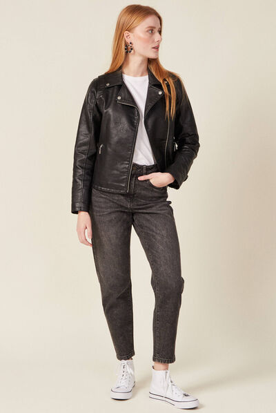 Jeans mom 7/8ème denim gris femme