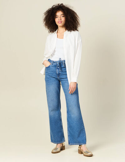 Jeans baggy ceinturé denim stone femme