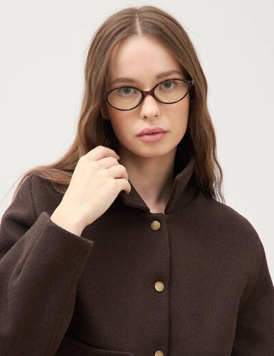 Blouson court oversize col sherpa marron fonc&eacute; femme