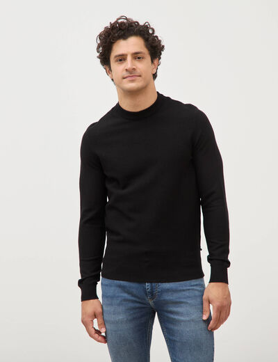 Pull manches longues col rond noir homme