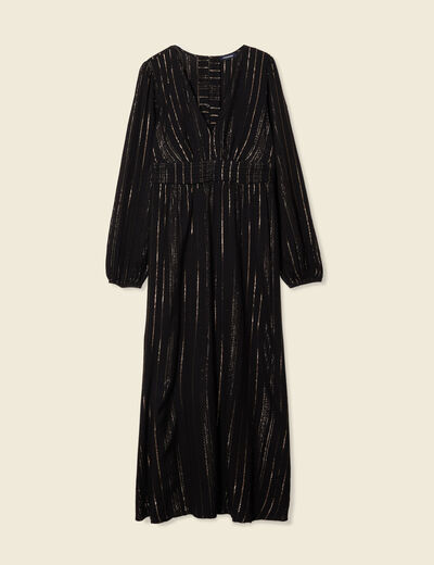 Robe longue évasée fluide noir femme