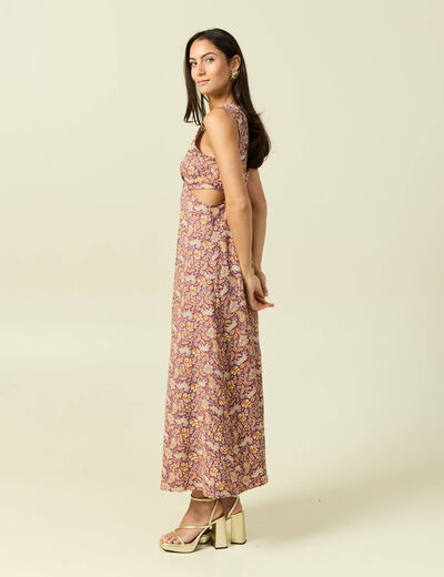 Robe sans manches col v beige moyen femme
