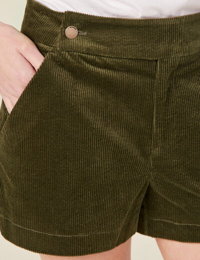 Short droit en velours vert kaki femme